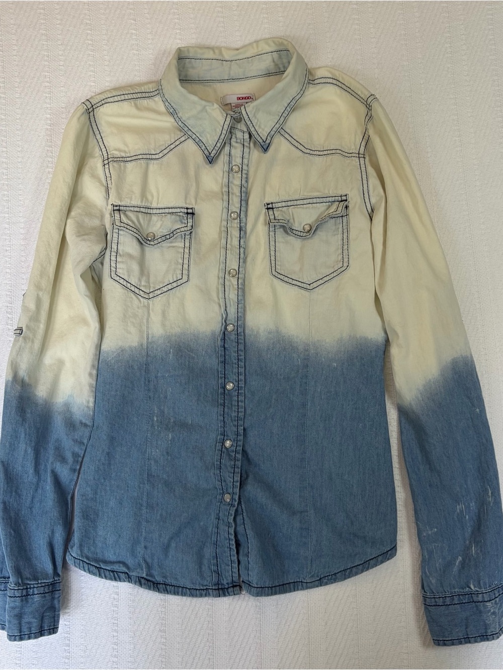 Vintage Bongo Women’s Chambray Shirt Medium Ombre Button Up Cotton Western Y2K